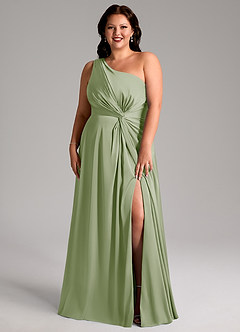 Azazie Brooke Bridesmaid Dresses Dusty Sage A-Line One Shoulder Stretch Satin Dress image8