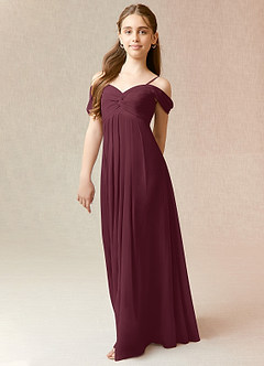 Azazie Kaitlynn Junior Cabernet A-Line Off the Shoulder Chiffon Dress image4