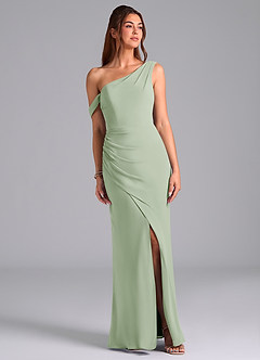 Azazie Madelyn Vestidos de damas de honor Vestido de Salvia Polvorienta de Gasa de Corte Sirena Convertible con Vestidos sin tirantes image1