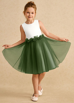 Azazie Louisa Flower Girl Dresses Ivory Olive A-Line Sleeveless Tulle Dress image4