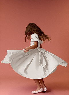 Barbie ♥ Azazie Flower Girl Dresses Diamond White Ball-Gown Sweetheart Neckline Stretch Satin Dress image8