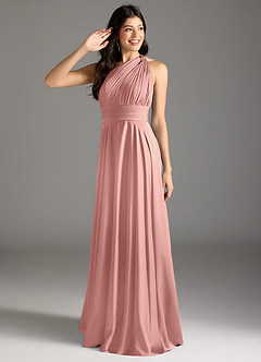 Azazie Charlize Robes de demoiselle d'honneur Robe Trapèze en Satin extensible Ue épaule Rosette image1