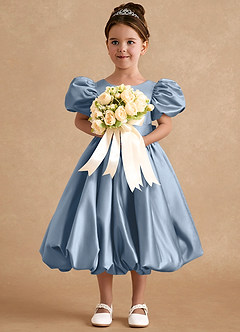 Azazie Jellybean Blumenmädchenkleider Ballkleid Gestreift Matte Satin Kleid Staubblau image3