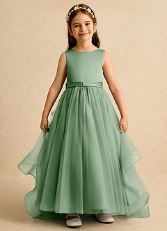 Azazie Lior Robe Demoiselle D'honneur Fillette Robe Princesse en Tulle Plissée Matcha image2