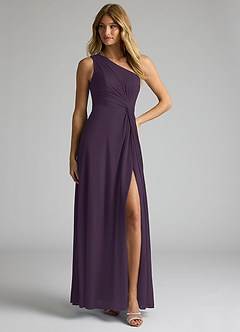 Azazie Brooke Jurken voor bruidsmeisjes Jurk van Mesh met A-Lijn One-Shoulder Pruim image3