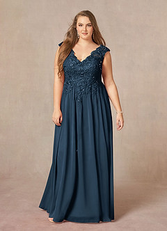 Azazie Amethyst Kleider für die Brautmutter A-Linie V-Hals Pailletten Chiffon Kleid Dunkelmarine image13