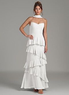 Azazie Imani Bridesmaid Dresses White A-Line Ruched Chiffon Dress image2