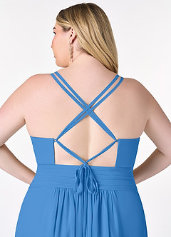 Azazie Farren Robes de demoiselle d'honneur Robe Trapèze Convertible en Mousseline de soie Plissée Geai Bleu image13