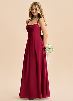 Azazie Bear Junior Burgundy A-Line Pleated Chiffon Dress image5