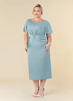 Azazie Everlyn Mother of the Bride Dresses Moody Blue Sheath Pleated Stretch Satin Dress image7