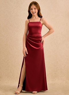 Azazie Cannoli Girls Formal Blumenmädchenkleider A-Linie Plissee Stretch-Satin Kleid Scharlachrot image5