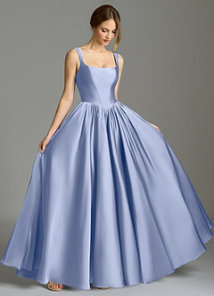 Azazie Verina Abiti da Damigella Abito A-Line in Raso Elasticizzato Plissettato Ghiaccio image5