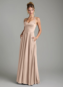 Azazie Tenaya Brautjungfernkleider A-Linie Herzausschnitt Stretch-Satin Kleid Englisches Rosa image1
