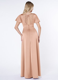 Azazie Lani Bridesmaid Dresses Rose Gold A-Line Flounce Sleeve Stretch Satin Dress image2