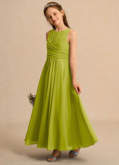 Azazie Ducky Girls Formal Flower Girl Dresses Lemongrass A-Line Pleated Chiffon Dress image5