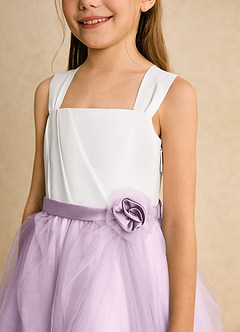Azazie Bonny Flower Girl Dresses Ivory Frosted Lilac Ball-Gown Pleated Tulle Dress image8