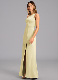 Azazie Feby Final Sale Lemon Sorbet A-Line One Shoulder Stretch Satin Dress image5