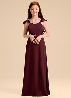 Azazie Everett Junior Vestido de Cabernet de Satén Elástico de Corte en A con Lazo image4