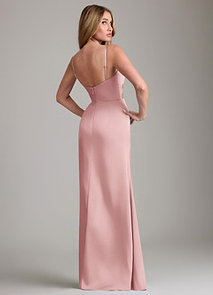 Azazie Danelle Bridesmaid Dresses Dusty Rose Sheath Pleated Stretch Satin Dress image2