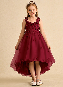 Azazie Tweety Flower Girl Dresses Burgundy A-Line Lace Tulle Dress image3