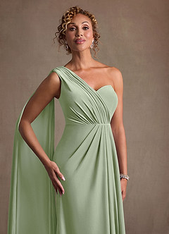 Azazie Aphra Mother of the Bride Dresses Dusty Sage Sheath One Shoulder Velvet Dress image6
