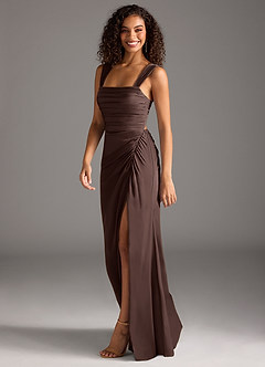 Azazie Jesaphine At-home Try On Dresses Bermuda Sheath Bow Stretch Satin Dress image6