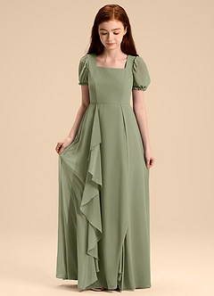 Azazie Priya Junior Pistachio A-Line Blouson Chiffon Dress image5