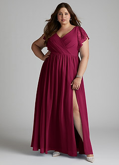 Azazie Zella Bridesmaid Dresses Burgundy A-Line Lace Chiffon Dress image8