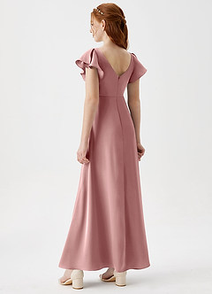 Azazie Omari Junior Dusty Rose A-Line Pleated Stretch Satin Dress image2