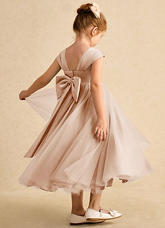 Azazie Chickadee Robe Demoiselle D'honneur Fillette Robe Princesse en Mat Satiné Encolure en Forme de Cœur Rose Perle image1