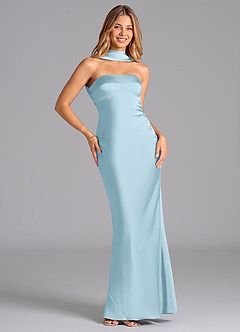 Azazie Lusinda Bridesmaid Dresses Sky Blue Mermaid Strapless Stretch Satin Dress image3