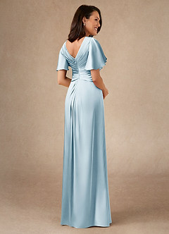 Azazie Emmeline Mother of the Bride Dresses Sky Blue A-Line Pleated Stretch Satin Dress image2