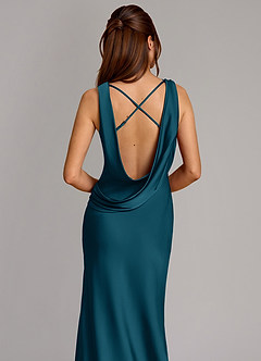 Azazie Cheryl Bridesmaid Dresses Ink Blue Mermaid Stretch Satin Dress image2