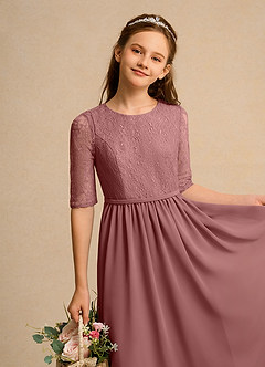 Azazie Pippin Junior Formal Jurken voor bloemenmeisjes A-Lijn Jurk van Kant Woestijnroos image3