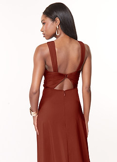 Azazie Brandie Bridesmaid Dresses Terracotta A-Line Pleated Stretch Chiffon Dress image4