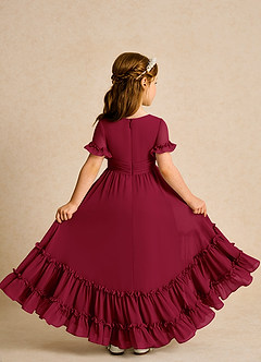Azazie Kass Flower Girl Dresses Burgundy A-Line Pleated Chiffon Dress image3