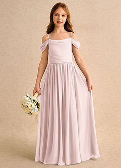 Azazie Shia Girls Formal vestidos de niña de las flores Vestido Rosa Rubor de Gasa de Corte en A con Hombros descubiertos image1