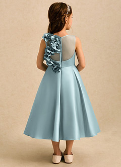 Azazie Kay Flower Girl Dresses Mist A-Line Pleated Matte Satin Dress image2