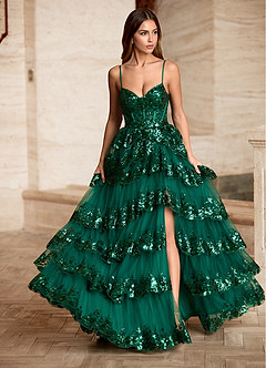 Tindra Green Sequins Ruffles Prom Dress image4