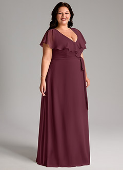 Azazie Lainey Bridesmaid Dresses Cabernet A-Line with Pockets Chiffon Dress image11
