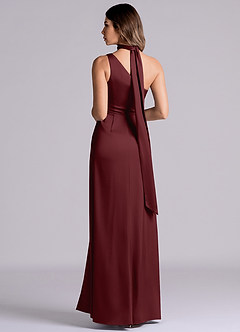 Azazie Philana 신부 들러리 드레스 A라인 한쪽 어깨 스트레치 새틴 바닥 길이 드레스 image7