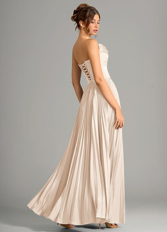 Azazie Saedra Bridesmaid Dresses White Alabaster A-Line Corset Stretch Satin Dress image2