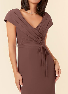 Azazie Bailora Moeder van de bruid jurken Zeemeermin Jurk van Chiffon Ruches Espresso image4