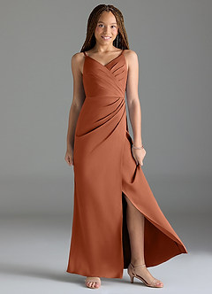 Azazie Maci Junior Cedar Rose Mermaid Pleated Stretch Satin Dress image3