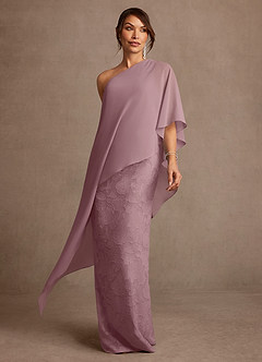Azazie Wilma Mère de la mariée Robes Robe Fourreau en Blumen-Burnout Une épaule Rose Poussiéreuse image1