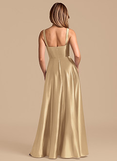Azazie Shaude 신부 들러리 드레스 A라인 주름진 메탈릭 새틴 바닥 길이 드레스 image6