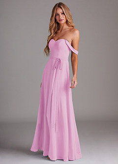 Azazie Aaron Final Sale Candy Pink A-Line Off the Shoulder Chiffon Convertible Dress image5