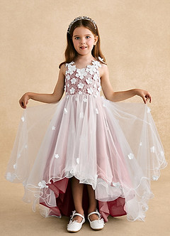 Azazie Celia vestidos de niña de las flores Vestido Rosa Polvorienta de Tul de Corte en A con Encaje image4