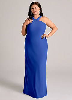 Azazie Doretta Abiti da Damigella Abito Sirena in Chiffon Plissettato Blu Reale image4