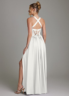 Azazie Francis Bridesmaid Dresses White A-Line Corset Stretch Satin Dress image7